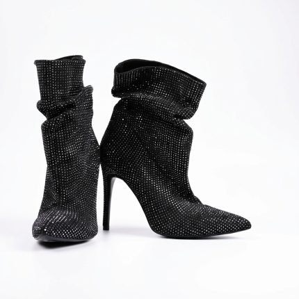 Black Crystal Studded Slouchy Ankle Boots