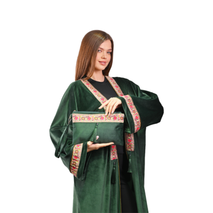 Green Velvet Kaftan with Indian Brocade Details