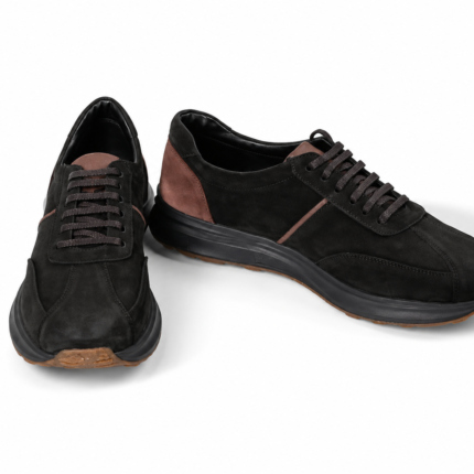 Men's Black Suede Casual Shoes Modern Comfortable Design with Elegant Brown Details