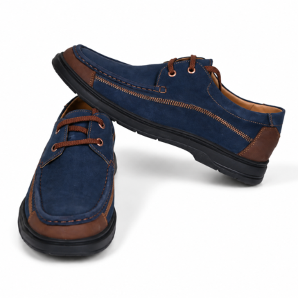 Men's Navy Suede Casual Shoes Comfortable Practical Design with Modern Brown Details