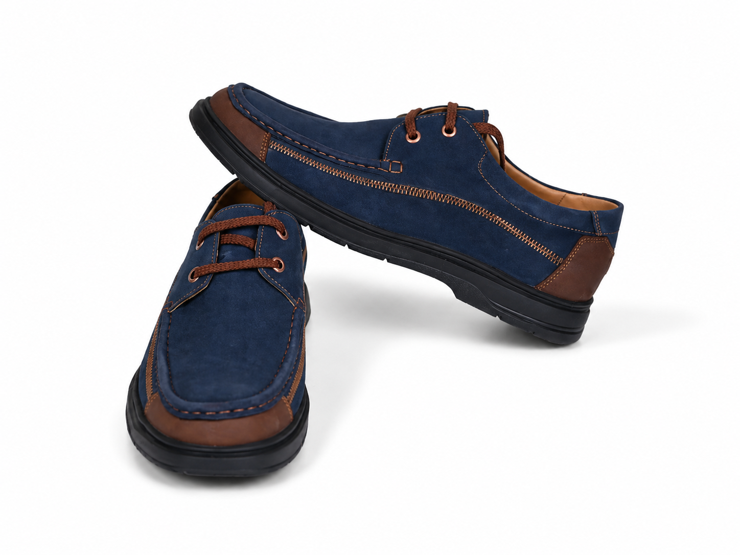 18 _ حذاء رجالي كاجوال كحلي شمواه – تصميم عملي مريح بلمسات بنية عصرية – 1495 جنيه Men’s Navy Suede Casual Shoes – Comfortable Practical Design with Modern Brown Details – 1495 LE (2) Men's Navy Suede Casual Shoes Comfortable Practical Design with Modern Brown Details - Image 1
