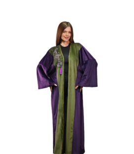 Purple & Olive Embroidered Velvet Kaftan