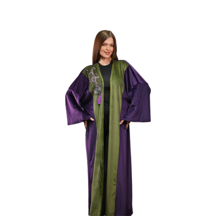 Purple & Olive Embroidered Velvet Kaftan
