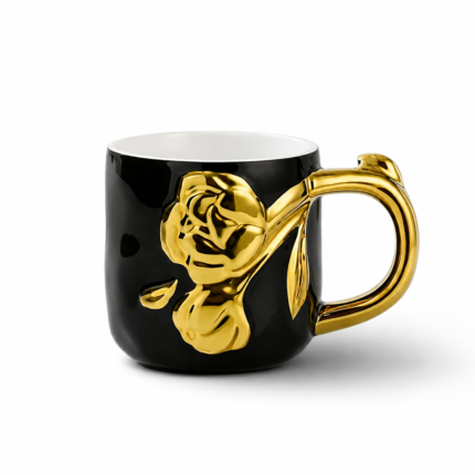 Golden Rose Handle Porcelain Mug