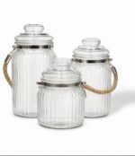 Ribbed Glass Storage Jar Set with Airtight Lid and Rope Handle