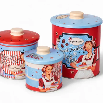 Vintage Metal Kitchen Storage Tins Set of 3