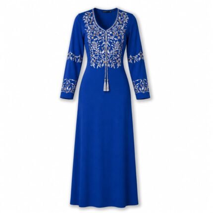 100% Cotton Embroidered Jalabiya with Traditional Floral Details