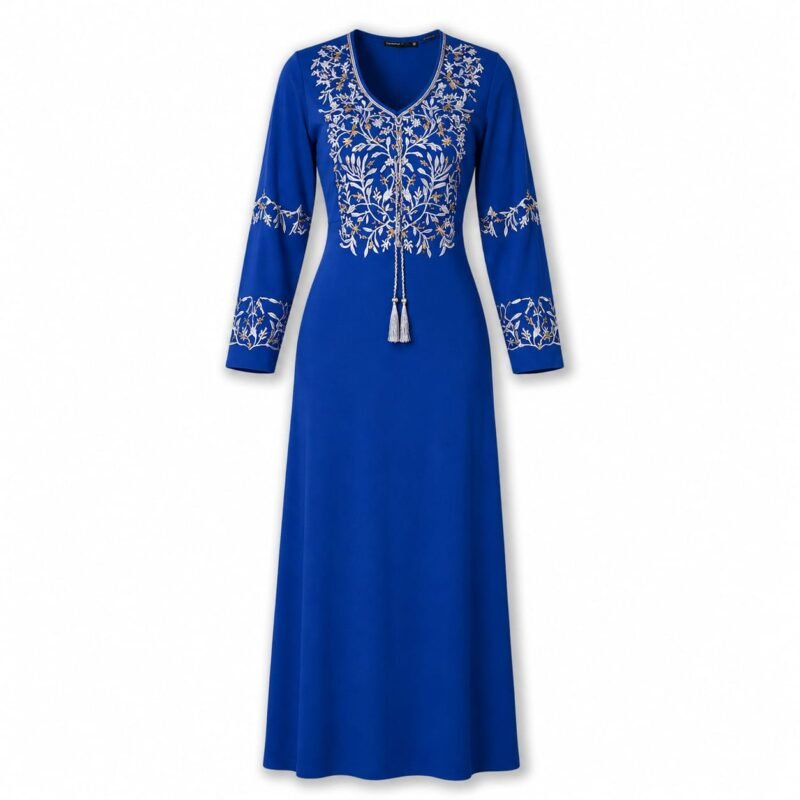 100% Cotton Embroidered Jalabiya with Traditional Floral Details