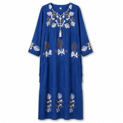 Cotton & Polyester Traditional Leaf Embroidered Jalabiya.