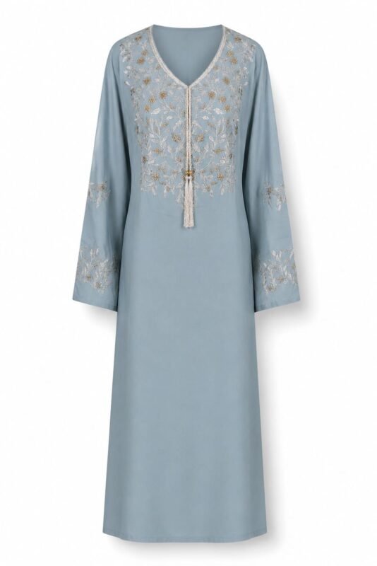 100% Cotton Delicate Floral Embroidered Jalabiya
