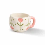 White Porcelain Mug with Pink Prints - Image 10
