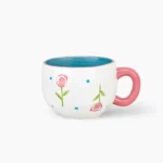 White Porcelain Mug with Pink Prints - Image 6