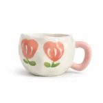 White Porcelain Mug with Pink Prints - Image 9