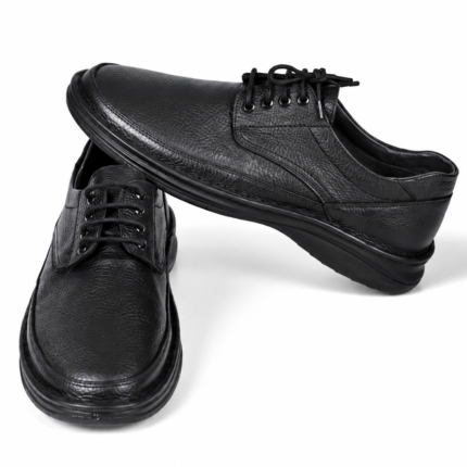 Men's Black Textured Genuine Leather Casual Shoes - Comfortable Elegant Design for Everyday Wear