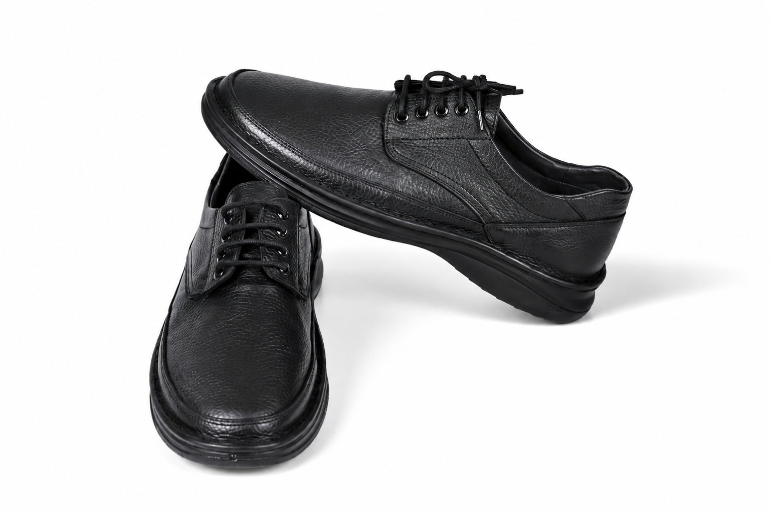 f Men's Black Textured Genuine Leather Casual Shoes - Comfortable Elegant Design for Everyday Wear - Image 1