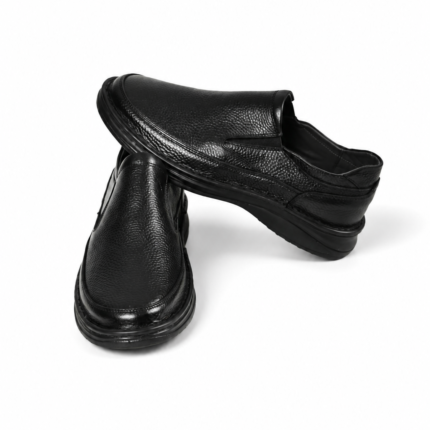 Men's Black Textured Genuine Leather Casual Shoes Comfortable Modern Design for Everyday Wear