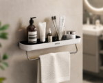 Ecoco Adhesive Bathroom & Kitchen Shelf with Towel Holder