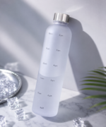 1L Acrylic Water Bottle with Stainless Steel Lid & Time Marker