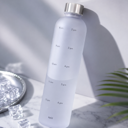 1L Acrylic Water Bottle with Stainless Steel Lid & Time Marker