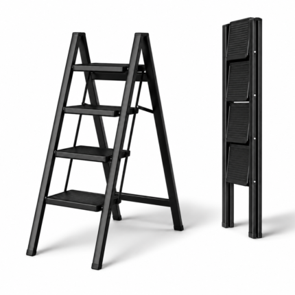 Foldable 4-Step Metal Ladder Black