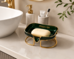 Modern Acrylic Soap Holder with Gold Stand and Water Drain Design - Image 4