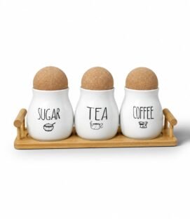 3-Piece Porcelain Spice Jar Set with Wooden Lids & Stand