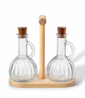 Pyrex Oil & Vinegar Set with Bamboo Holder