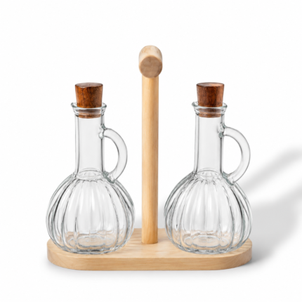 Pyrex Oil & Vinegar Set with Bamboo Holder