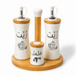 طقم زيت وخل مع ملاحة واستاند خشب - Image 2