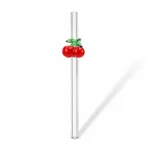 Cherry Glass Straw Set 4-Pieces with Cleaning Brush - Image 2