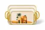 Serving Tray Set 3-Pieces in Different Sizes Elegant Gold Handle Design - Image 4