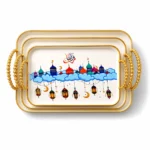 Serving Tray Set 3-Pieces in Different Sizes Elegant Gold Handle Design