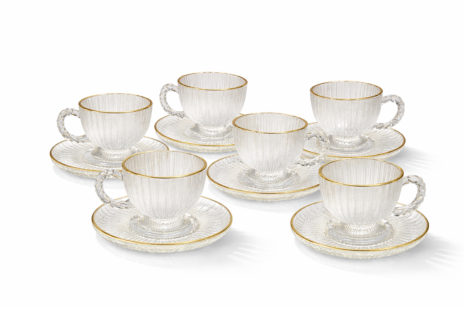طقم فناجين زجاج كريستال Crystal Glass Cups Set طقم 6 فناجين + 6 أطباق 390 le Crystal Glass Cups Set