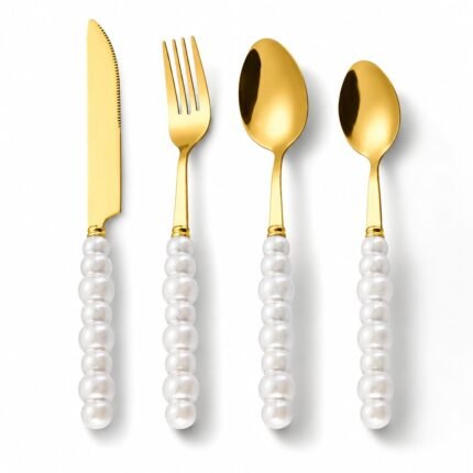 4-Piece Gold Plated Stainless Steel Cutlery Set with Porcelain Handle