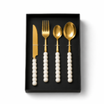 4-Piece Gold Plated Stainless Steel Cutlery Set with Porcelain Handle - Image 2