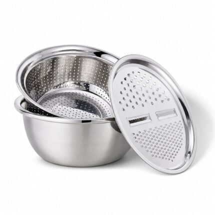 8-in-1 Stainless Steel Mixing Bowl, Strainer & Grater Set – 28 cm