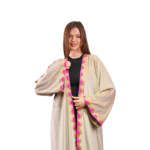 Beige Kaftan with Fuchsia Gold Embroidery