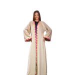 Beige Kaftan with Fuchsia Gold Embroidery