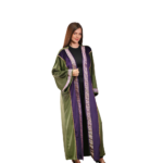 Olive & Purple Kaftan with Indian Brocade Embroidery