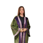 Olive & Purple Kaftan with Indian Brocade Embroidery