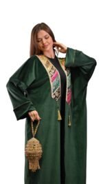 Embroidered Black and green Velvet Indian Brocade Kaftan Free Size - Image 6