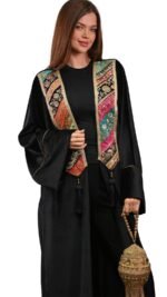 Embroidered Black and green Velvet Indian Brocade Kaftan Free Size - Image 4