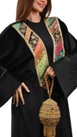 Embroidered Black and green Velvet Indian Brocade Kaftan Free Size - Image 3