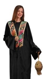 Embroidered Black and green Velvet Indian Brocade Kaftan Free Size