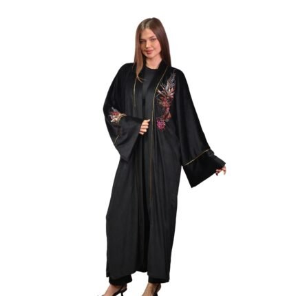 Embroidered Black Velvet Kaftan Free Size