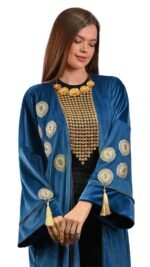 Embroidered Petrol Velvet Kaftan Free Size
