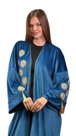 Embroidered Petrol Velvet Kaftan Free Size - Image 3