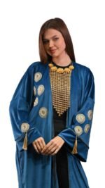 Embroidered Petrol Velvet Kaftan Free Size - Image 2