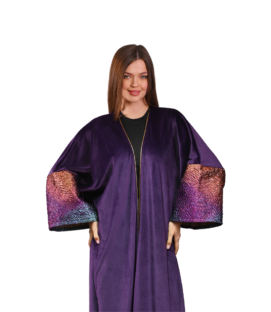Purple Velvet Kaftan with Shiny Jacquard Sleeves