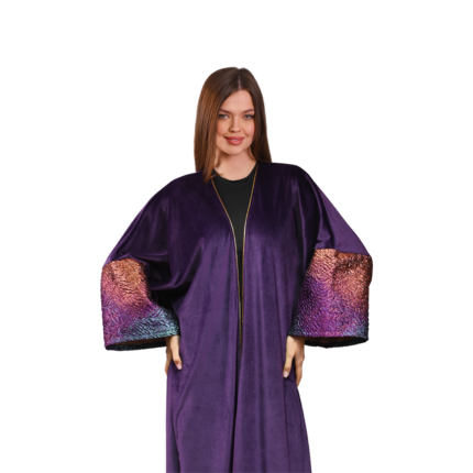 Purple Velvet Kaftan with Shiny Jacquard Sleeves